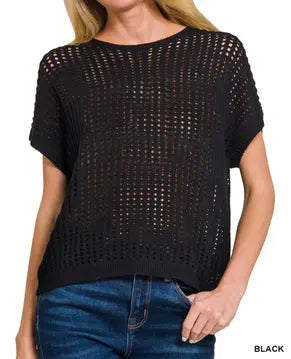 Viscose crochet knit sheer hollow sweater Branded By Barta
