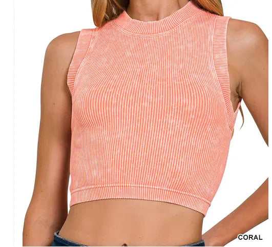 Stone washed ribbed seamless crop top Branded By Barta