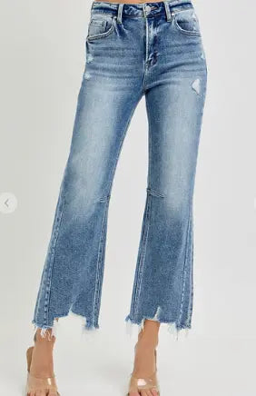 High Rise Crop Straight Distressed Hem Jeans Branded By Barta