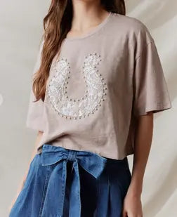 Horseshoe Lace Laser Cut Embroidery Cropped Top Branded By Barta