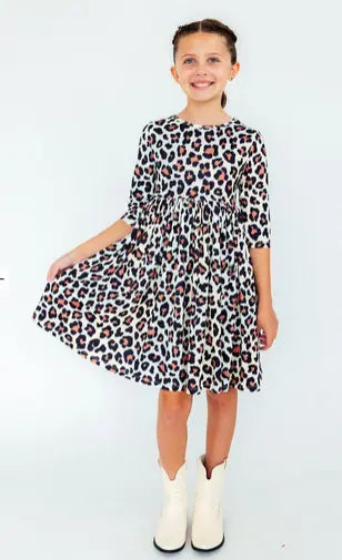 Wild One 3/4 Sleeve Pocket Twirl Dress Rufflеѕ & Bоwtіеѕ - Affordable Boys & Girls Clothing