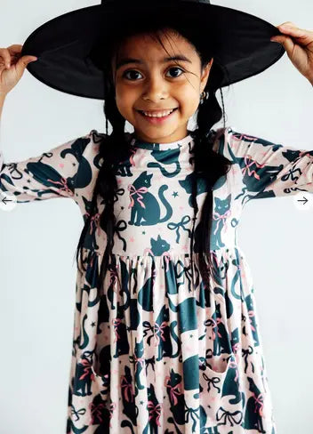 Hocus Purr-cus 3/4 Sleeve Pocket Twirl Dress Rufflеѕ & Bоwtіеѕ - Affordable Boys & Girls Clothing
