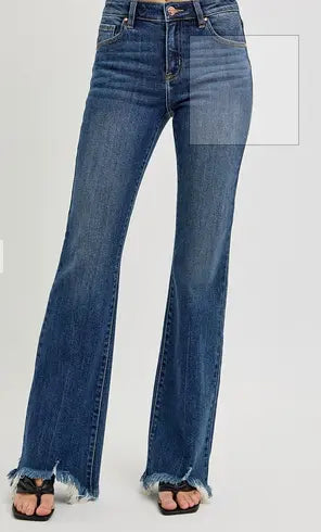 MID RISE FLARE FRAYED HEM JEANS - RISEN Branded By Barta