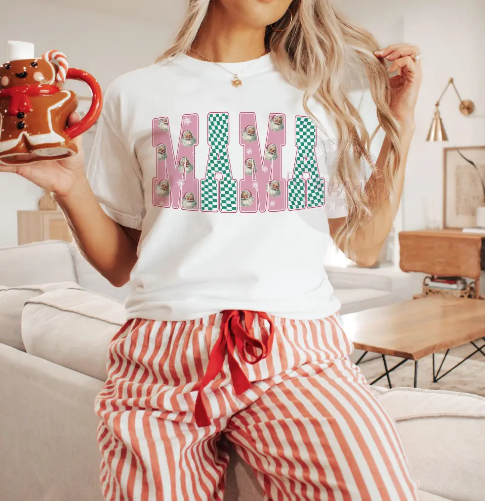 Christmas Mama Pink And Green Santas brandedbybarta