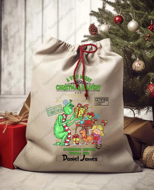 Green Guy Santa Sack Transfer Branded By Barta