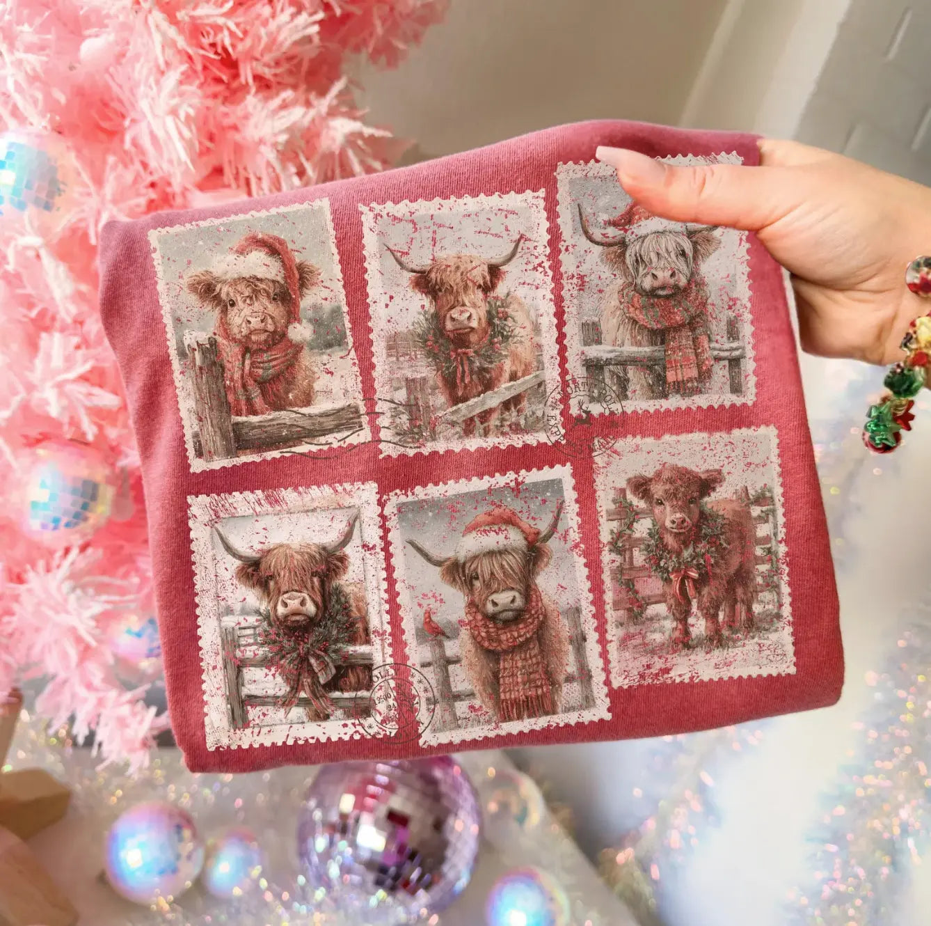 Christmas Highland Cow Stamps brandedbybarta