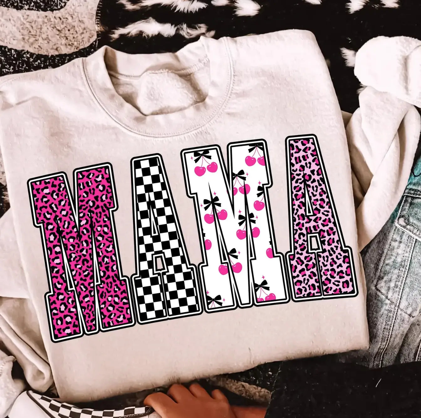 Pink Cherries Checkered Leopard Mama brandedbybarta