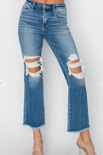 Mid Rise Crop Flare Jeans - RISEN Branded By Barta