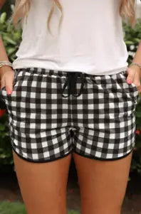 Black Gingham Everyday Shorts Branded By Barta