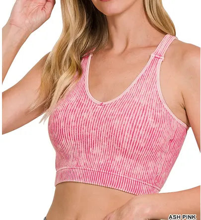Washed ribbed cropped seamless bra padded tank top Branded By Barta