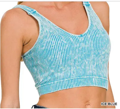 Washed ribbed cropped seamless bra padded tank top Branded By Barta