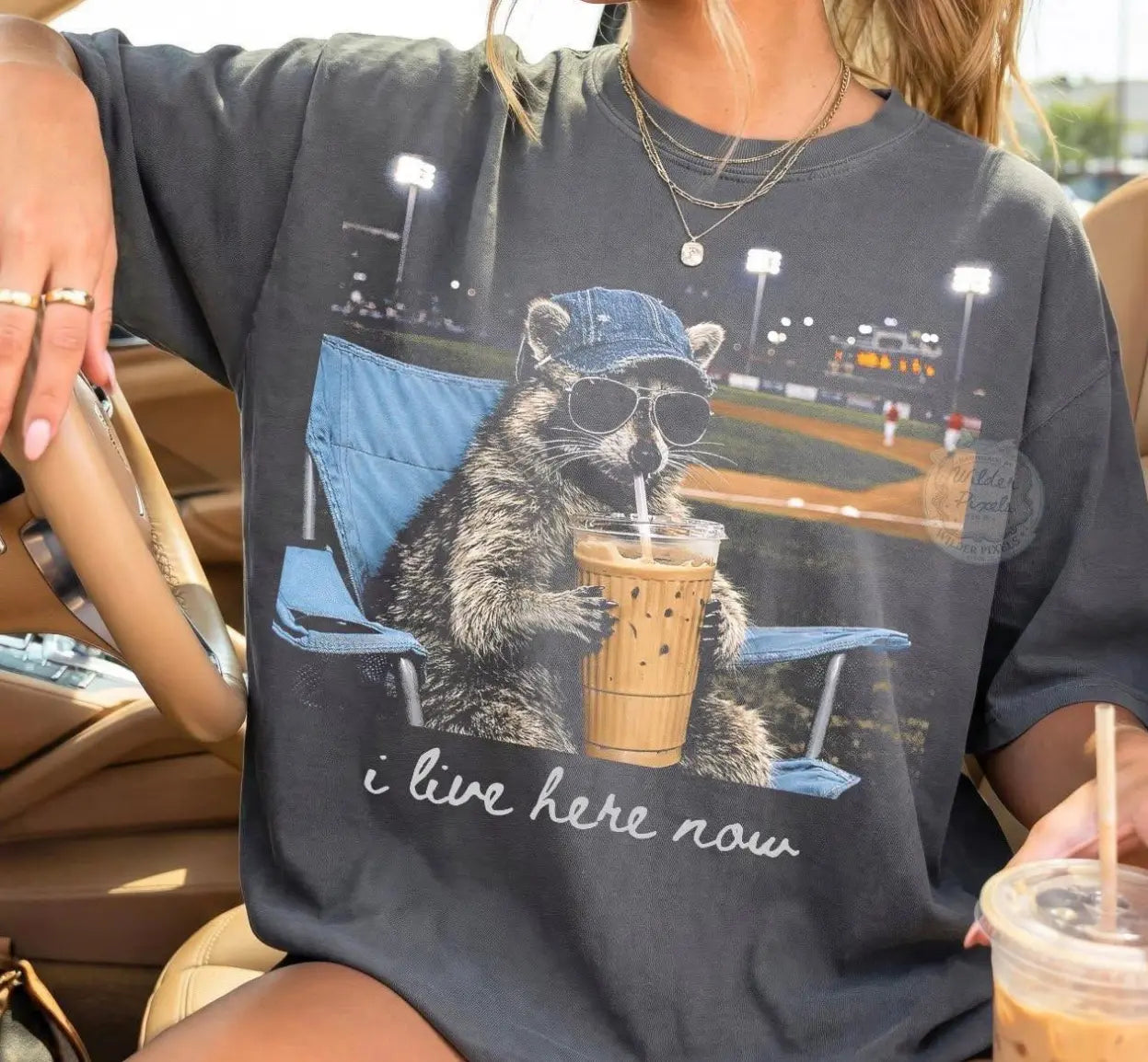 Raccoon I Live Here Sports Graphic Tee brandedbybarta