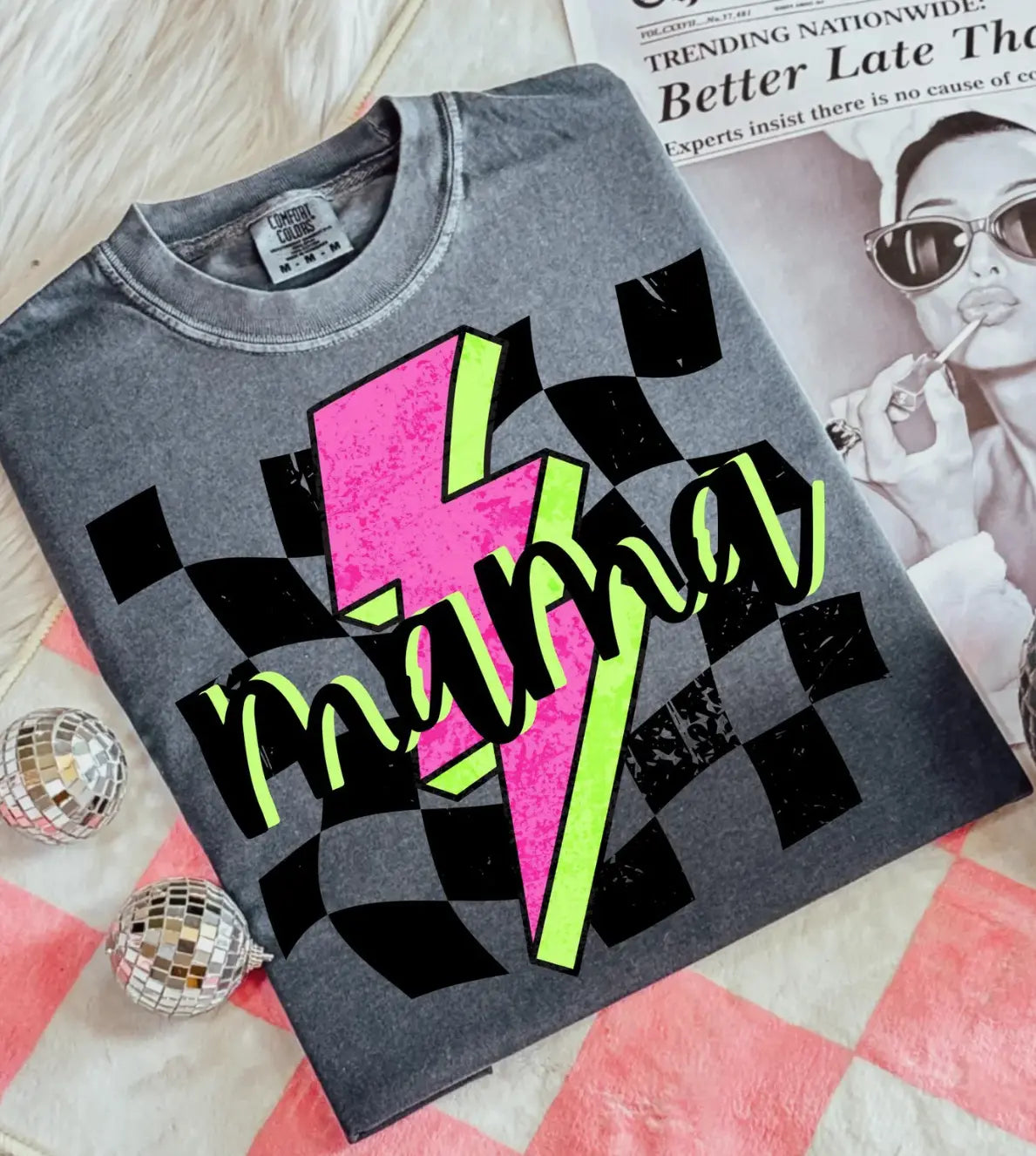 Neon Lightning Bolt Checkered Mama brandedbybarta
