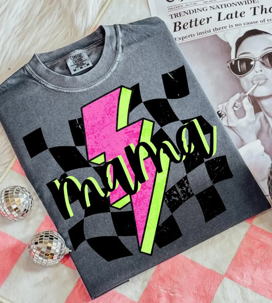 Neon Lightning Bolt Checkered Mama brandedbybarta