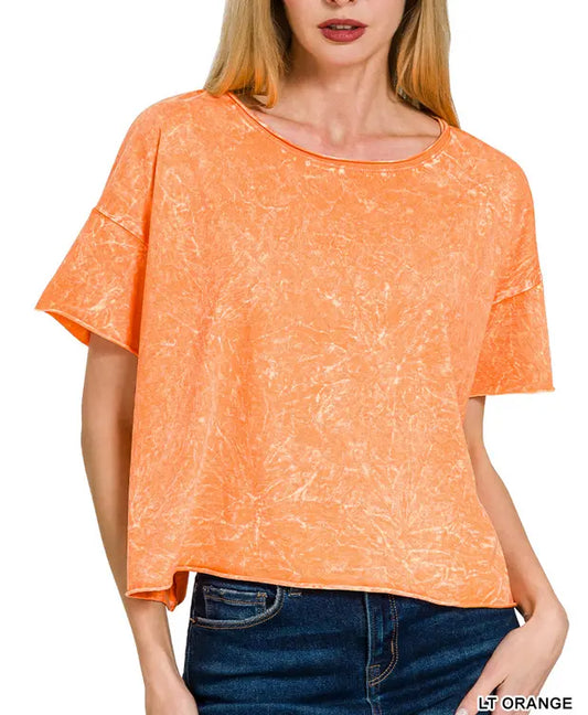 Crinkle Washed Crew Neck Short Sleeve Crop Box Tee Branded By Barta