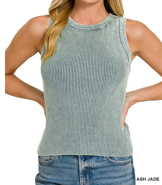 Washed ribbed HIGH NECK tank top Branded By Barta