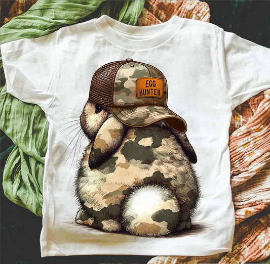 Camo bunny with hat backwards