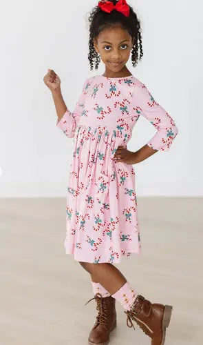 Candy Cane Cutie 3/4 Sleeve Pocket Twirl Dress Branded By Barta