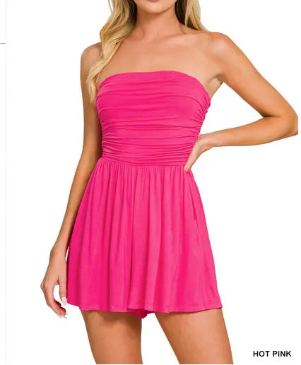 Double layered strapless tube top romper Branded By Barta