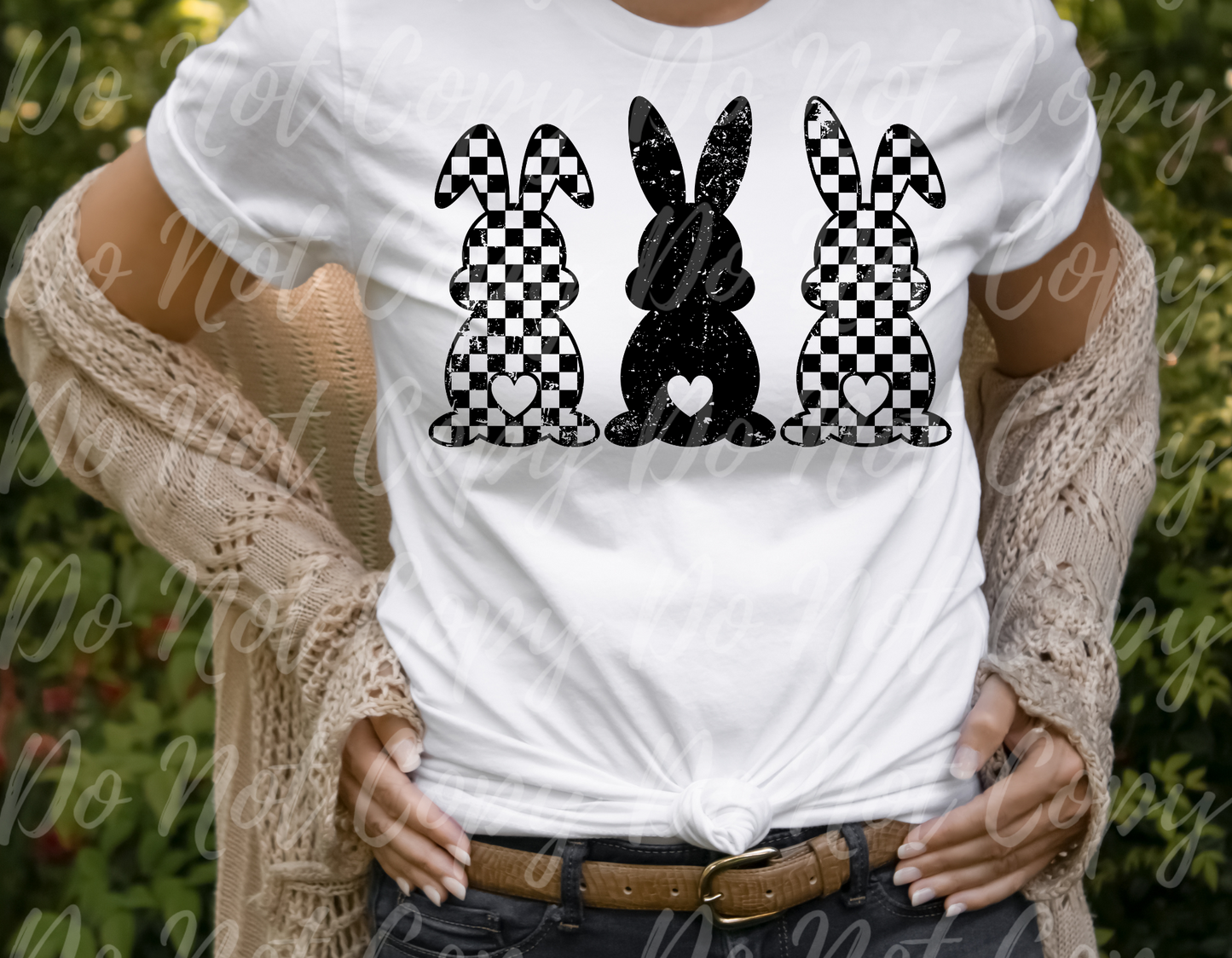 Checkered Black Grunge Easter Bunnies Distressed