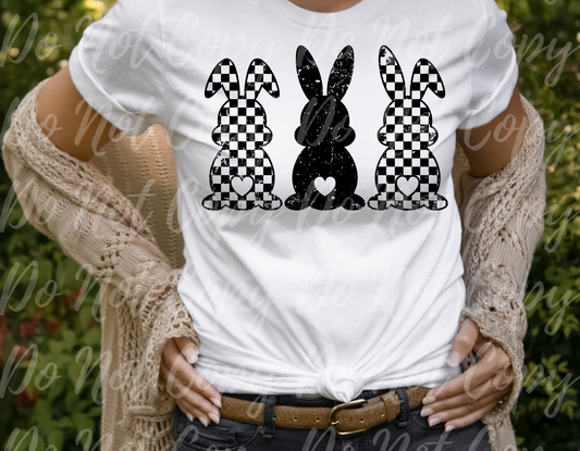 Checkered Black Grunge Easter Bunnies Distressed