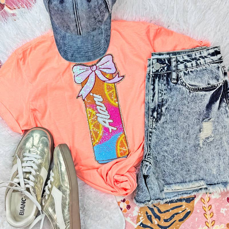 Alani-Style Citrus Drink Can Sequin Patch with Bow Trendy Transfers