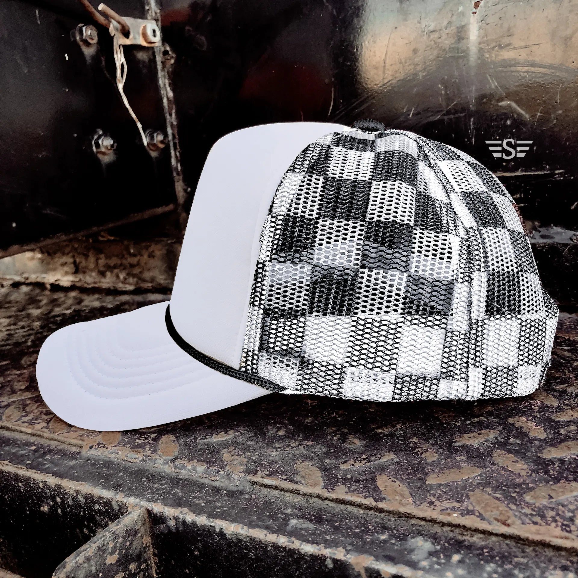Checkered Mesh Back Foam Trucker Cap Flying S Company