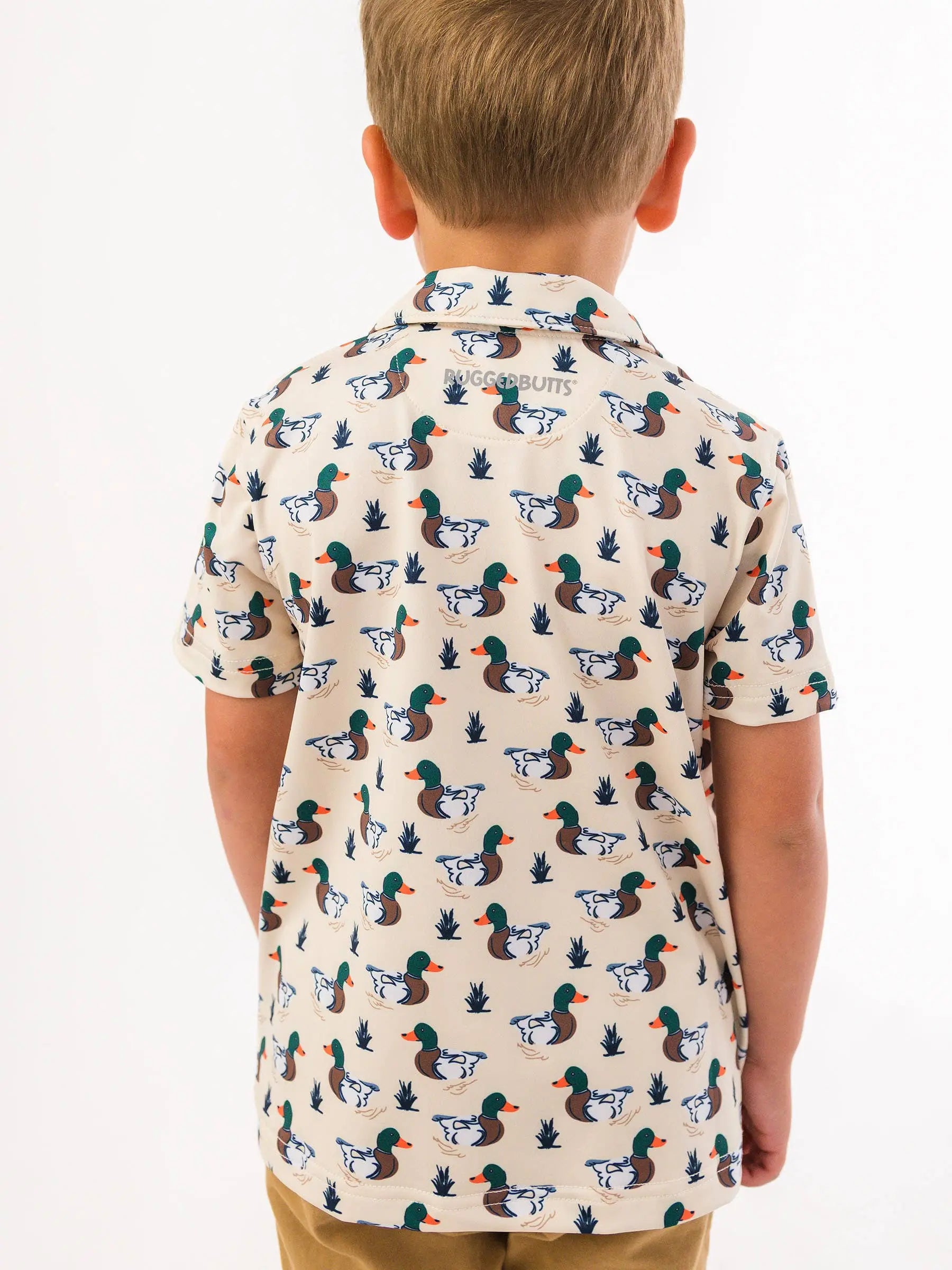 Boys Mallard Marsh Duck Knit Short Sleeve Performance Polo RuffleButts + RuggedButts