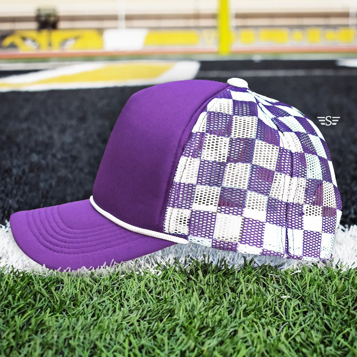 Checkered Mesh Back Foam Trucker Cap Flying S Company