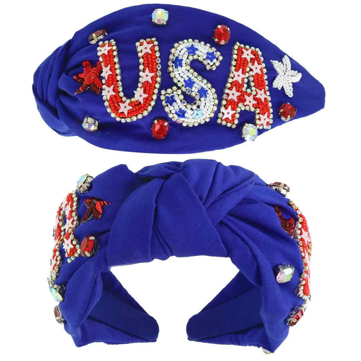 USA Patriotic Lettering Jeweled Beaded Headband SP Sophia Collection