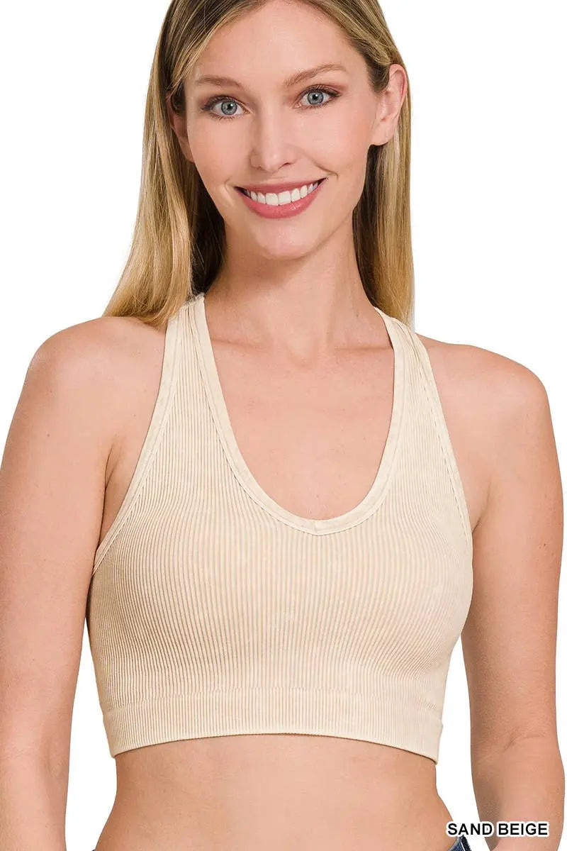Washed rib Seamless Racerback Bra - Branded By Barta