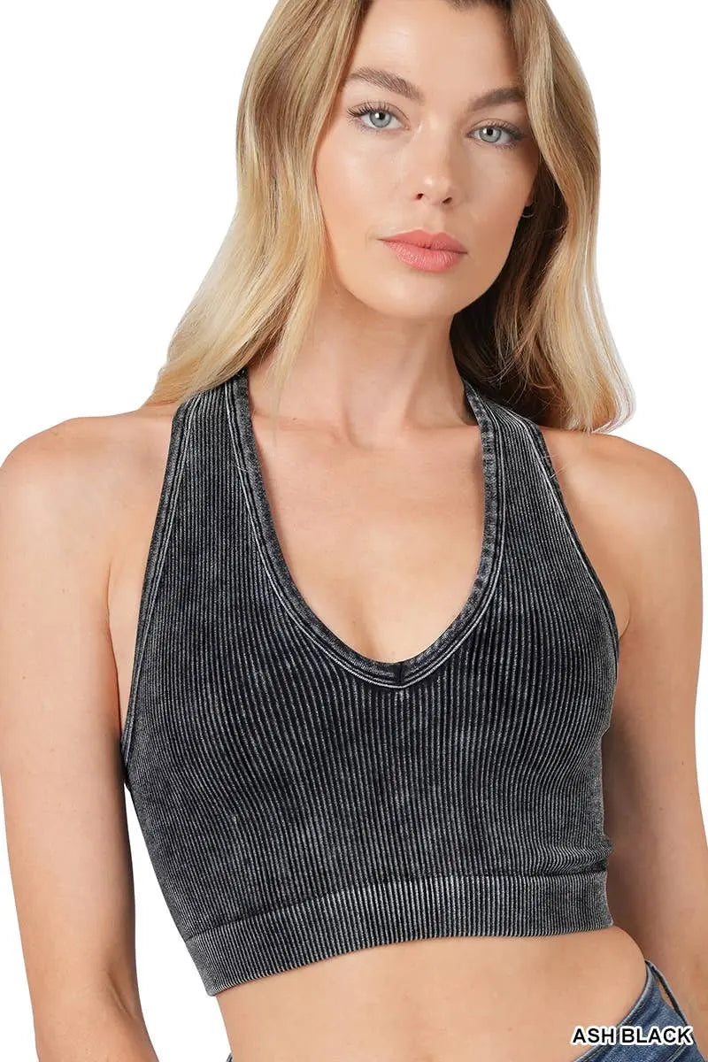 Washed rib Seamless Racerback Bra - Branded By Barta