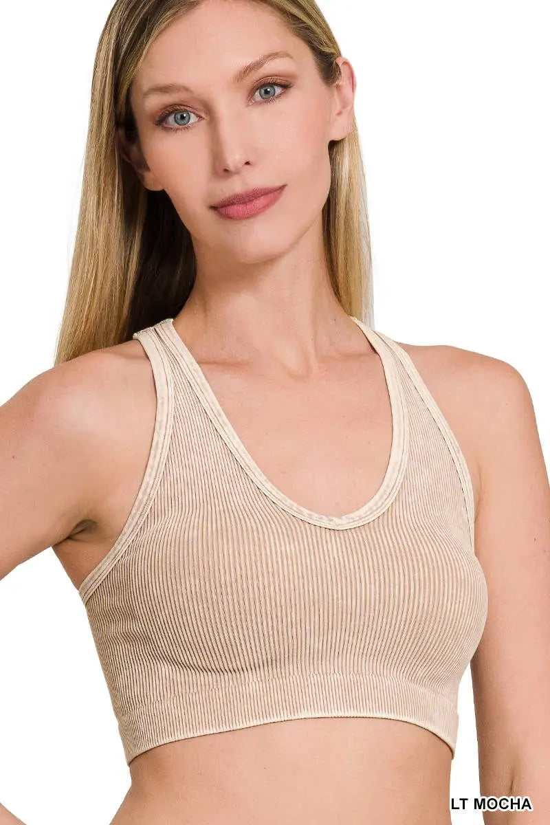 Washed rib Seamless Racerback Bra - Branded By Barta