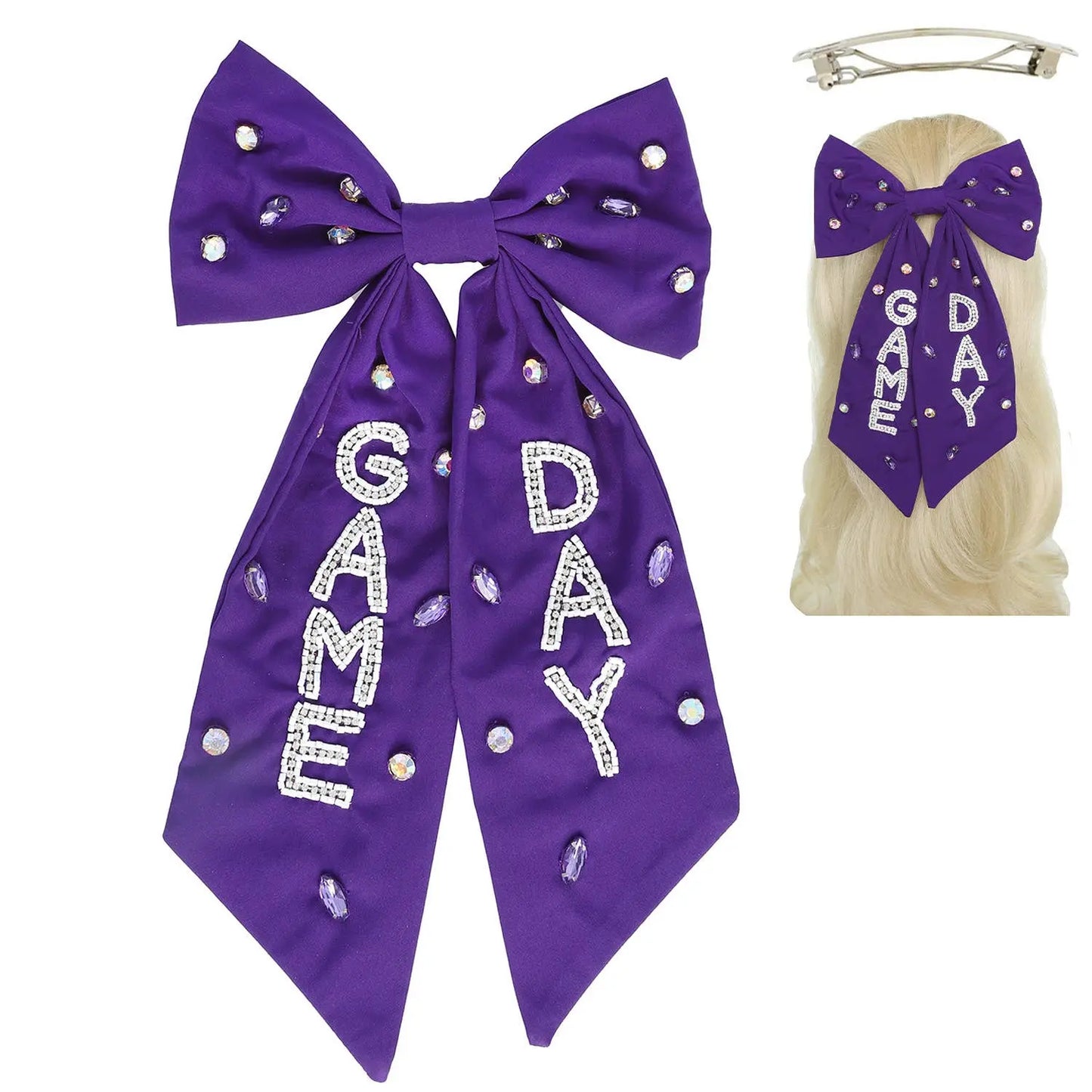 Game Day Bead Gemstone Bow Barrette Hair Clip SP Sophia Collection