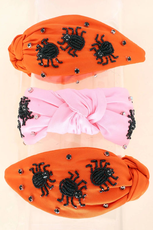 Beaded Spiders Rhinestone Jeweled Knotted Headband SP Sophia Collection