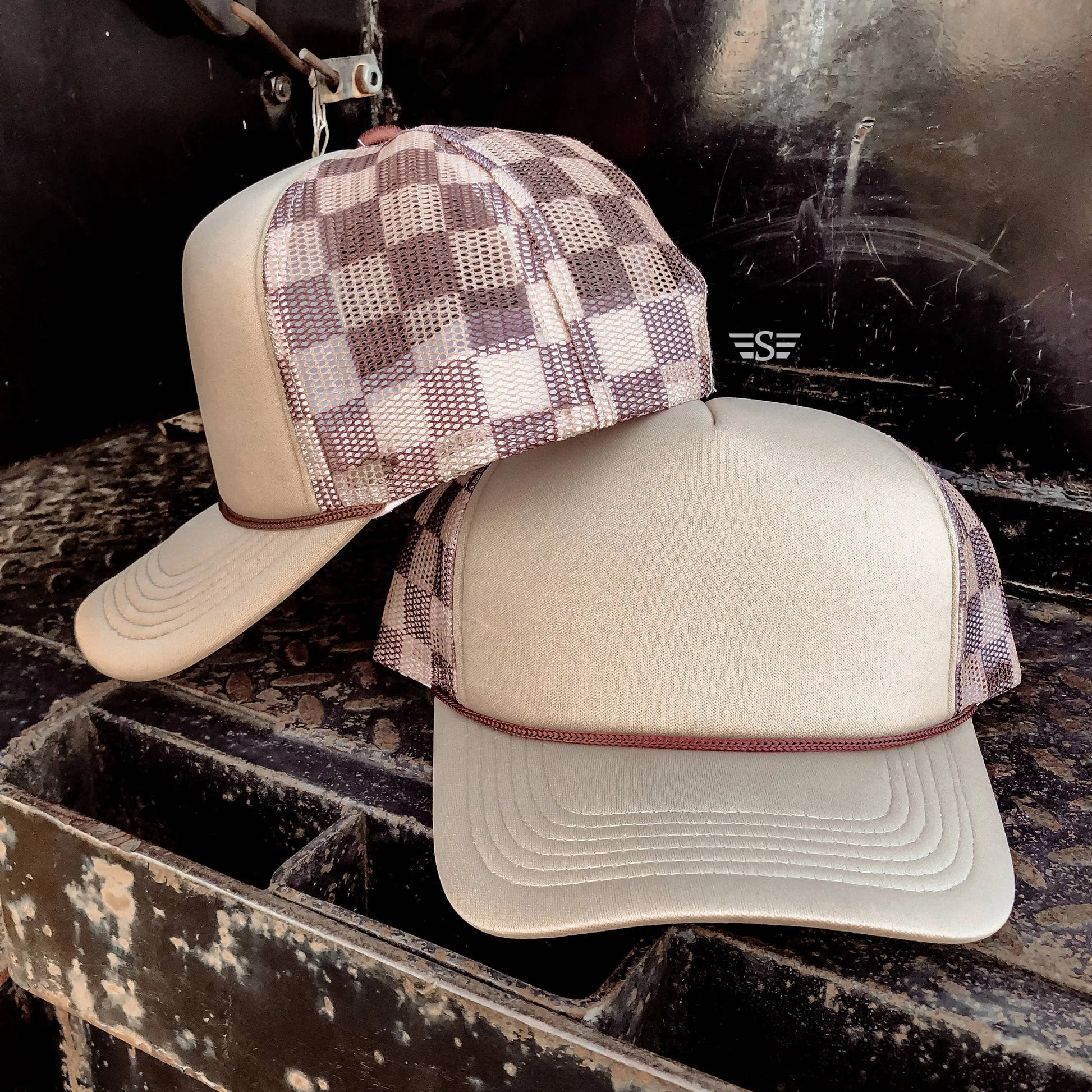 Checkered Mesh Back Foam Trucker Cap Flying S Company
