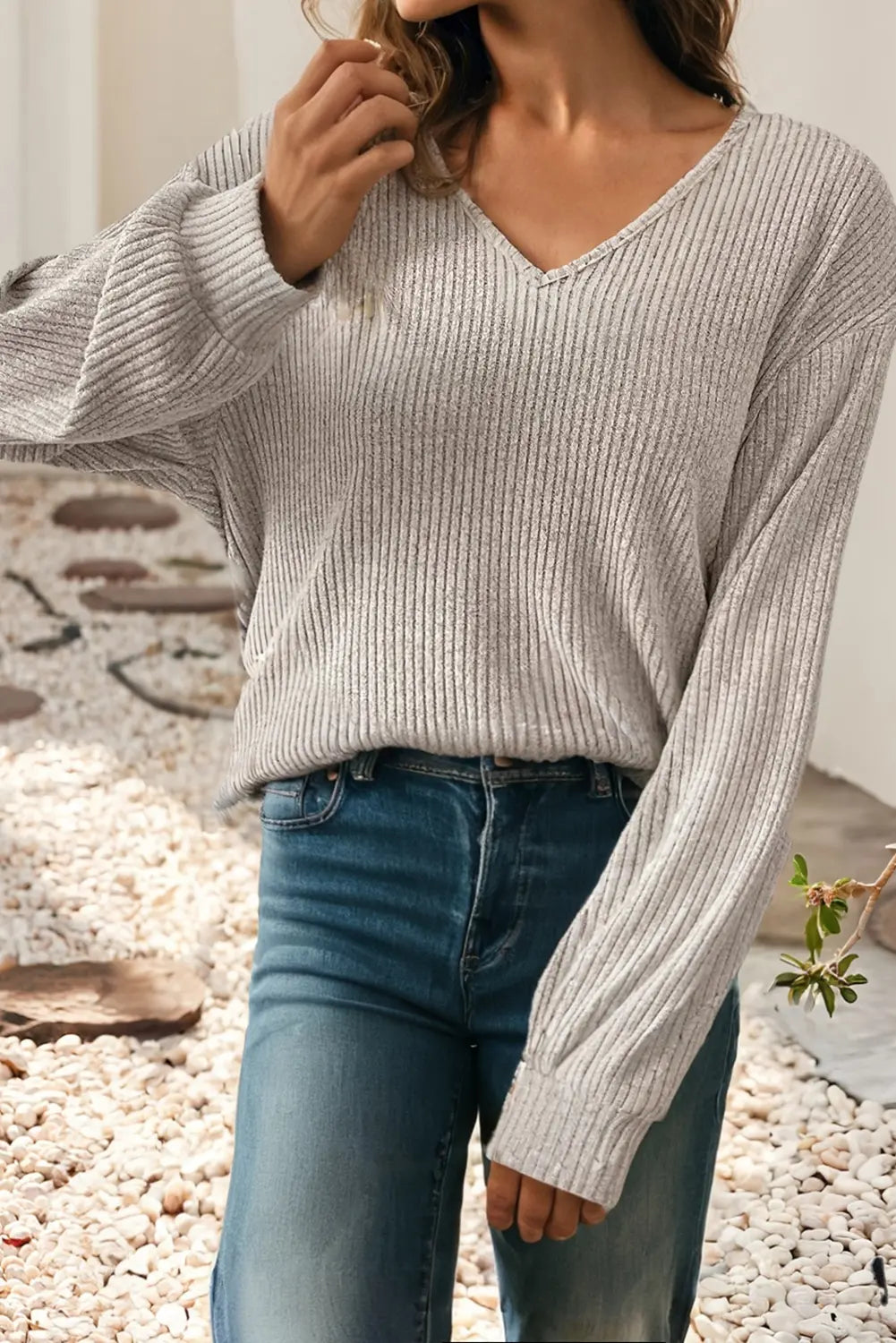 Print Back Bow Tie Drop Shoulder Long Sleeve Top Little Daisy Closet