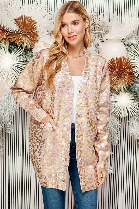 Golden Foil Animal Print Women's Cardigan Twentyten