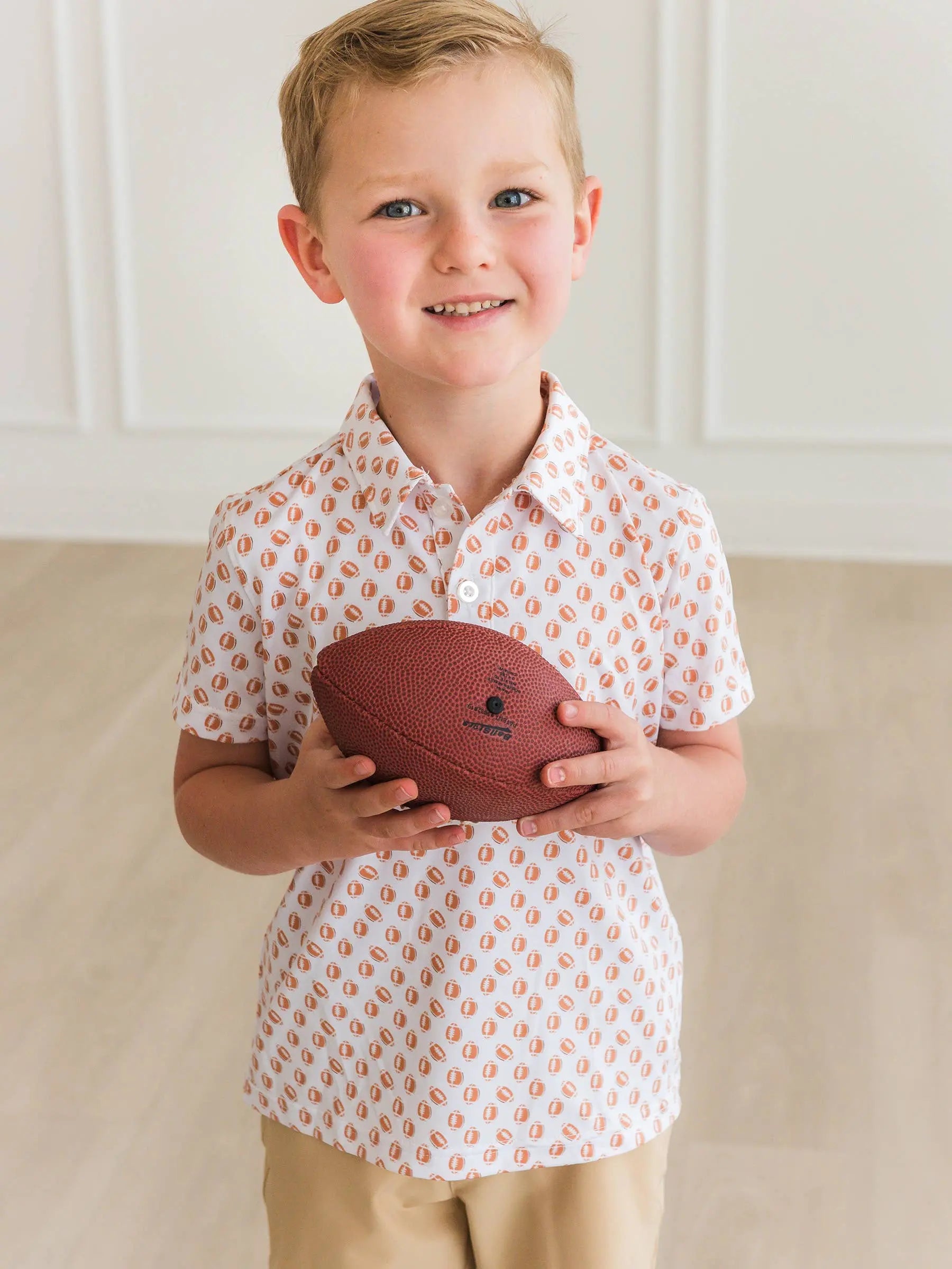 Boys Football Frenzy Knit Short Sleeve Performance Polo RuffleButts + RuggedButts