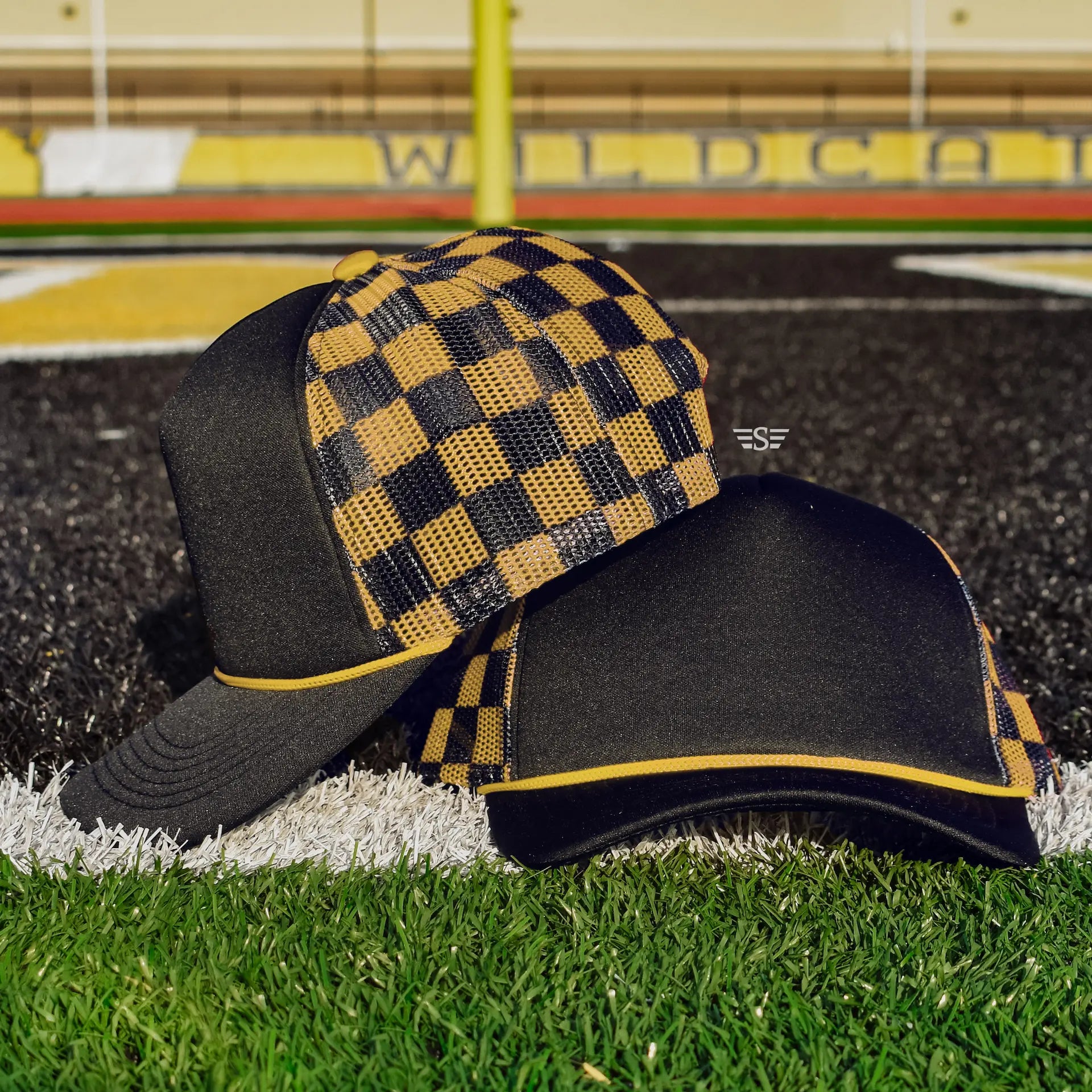 Checkered Mesh Back Foam Trucker Cap Flying S Company