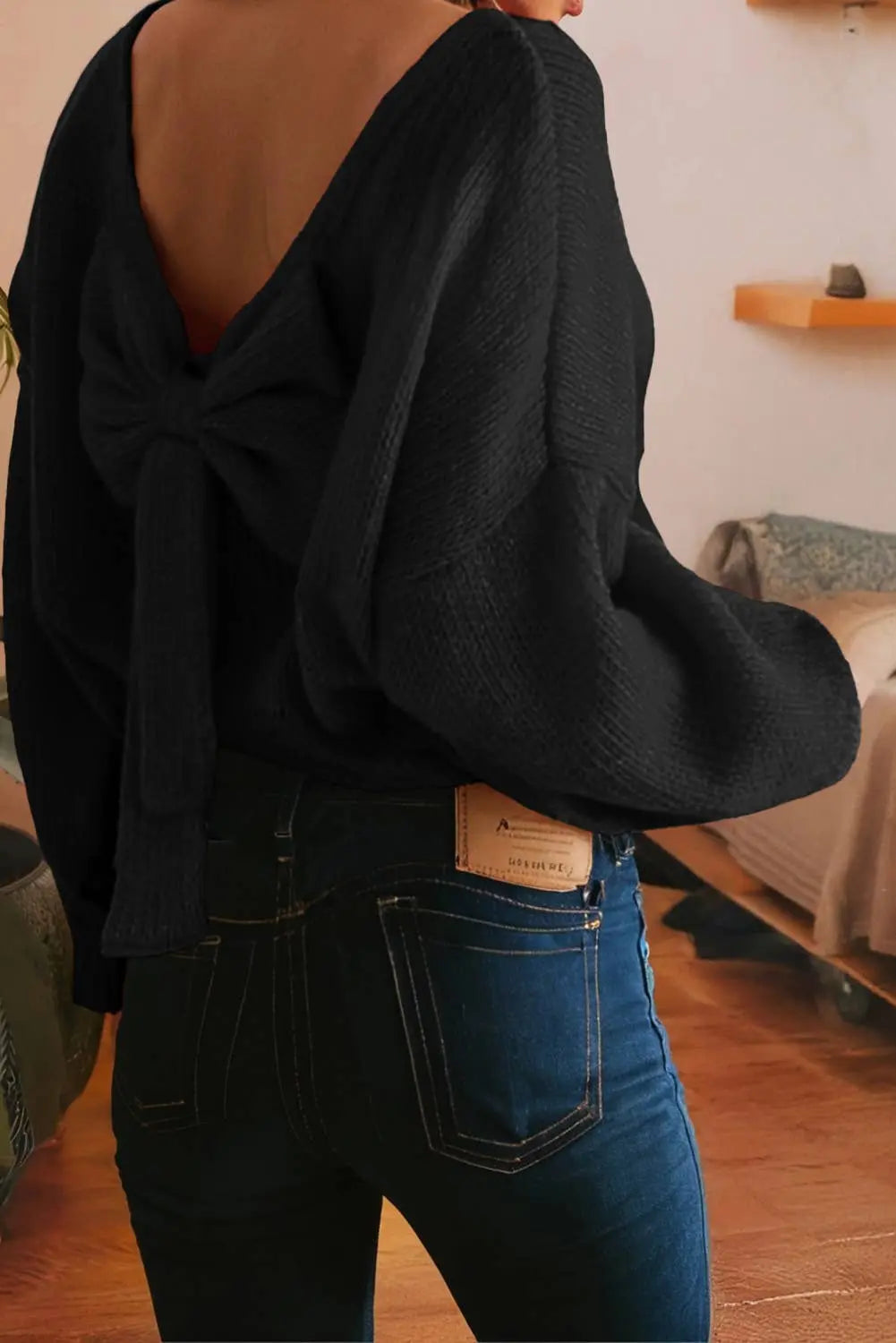 LDC Bow Backless Bubble Sleeve Festive Sweater Little Daisy Closet