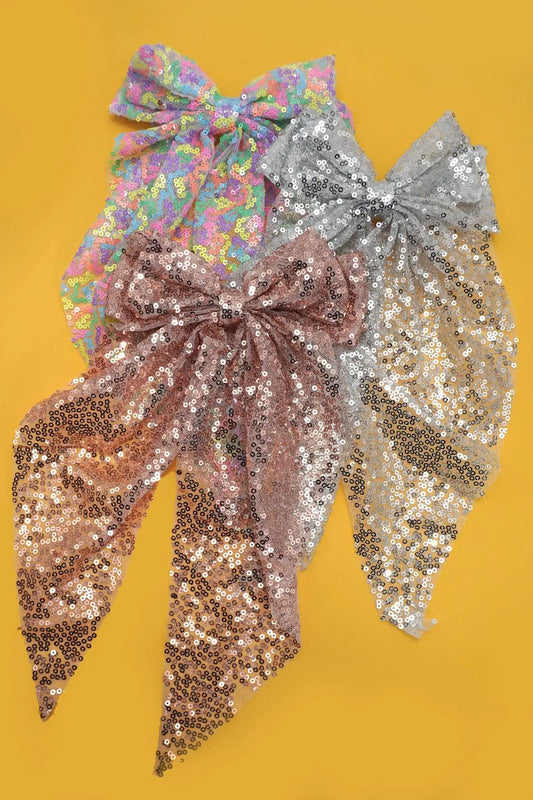SEQUIN GLITTER ORGANZA BOW RIBBON HAIR CLIPS | 40H921 JOSSLYN by wall to wall