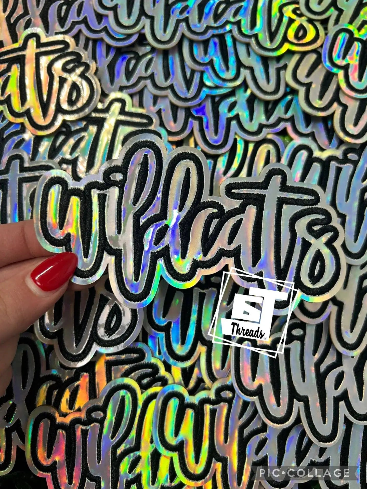 Holographic Cursive Wildcats....Cap Patches 6j Threads LLC