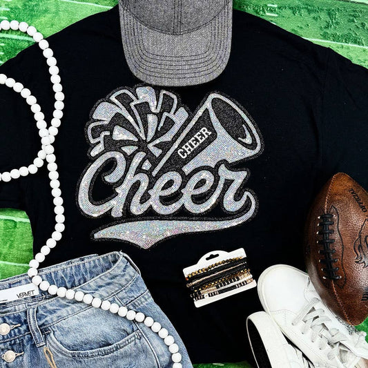 Cheer Pom and Megaphone Black/Silver Sequin Patch Trendy Transfers