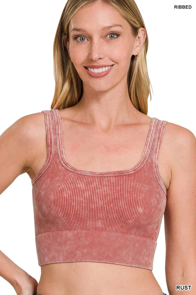 Washed Rib Square neck Crop Tank - Branded By Barta