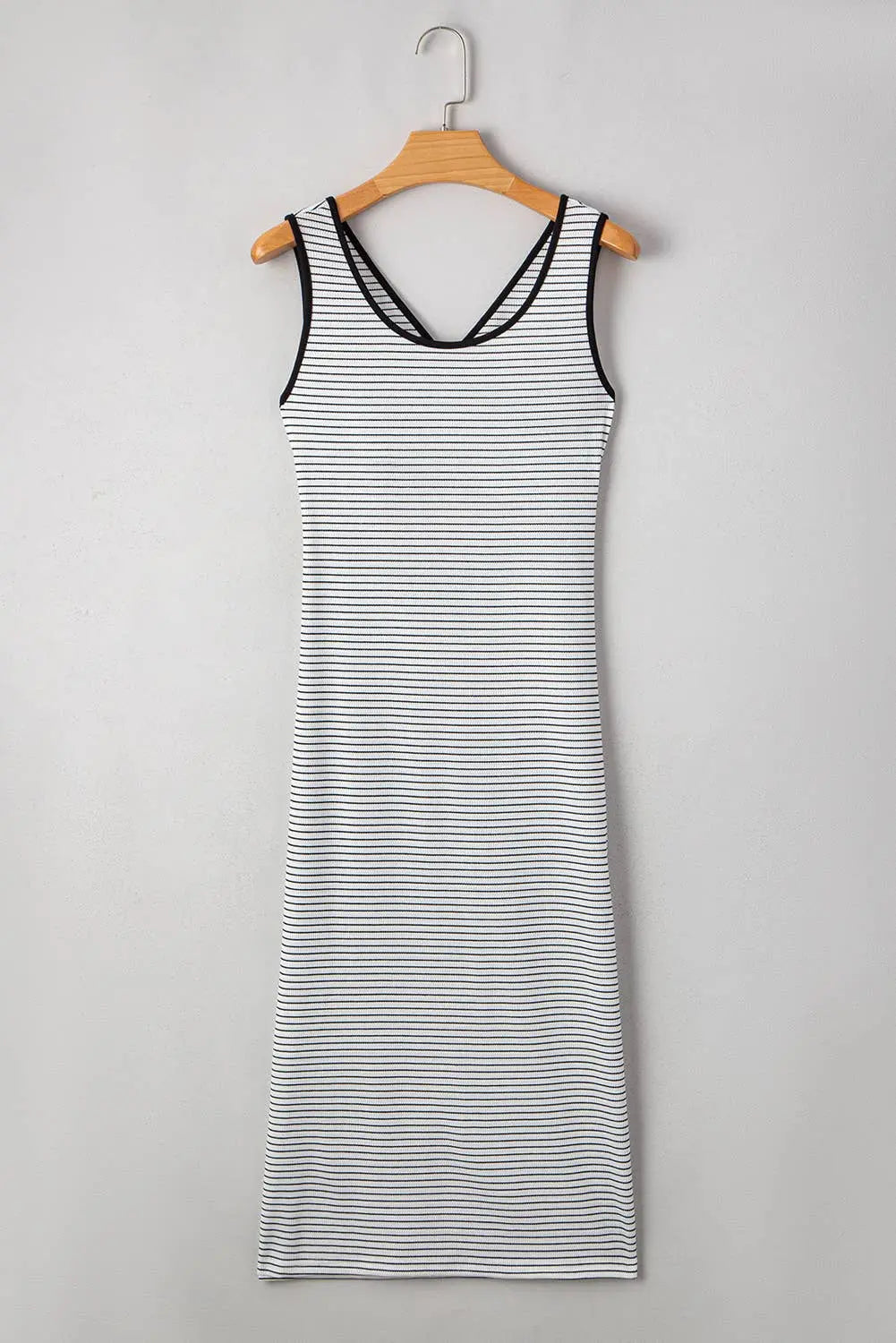 Stripe Criss Cross Side Slits Slim Fit Sleeveless Midi Dress LA Society
