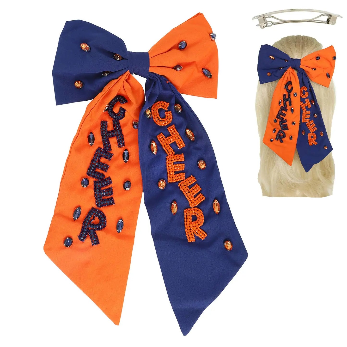 Game Day Cheer Embroidered Bow Barrette Hair Clip SP Sophia Collection