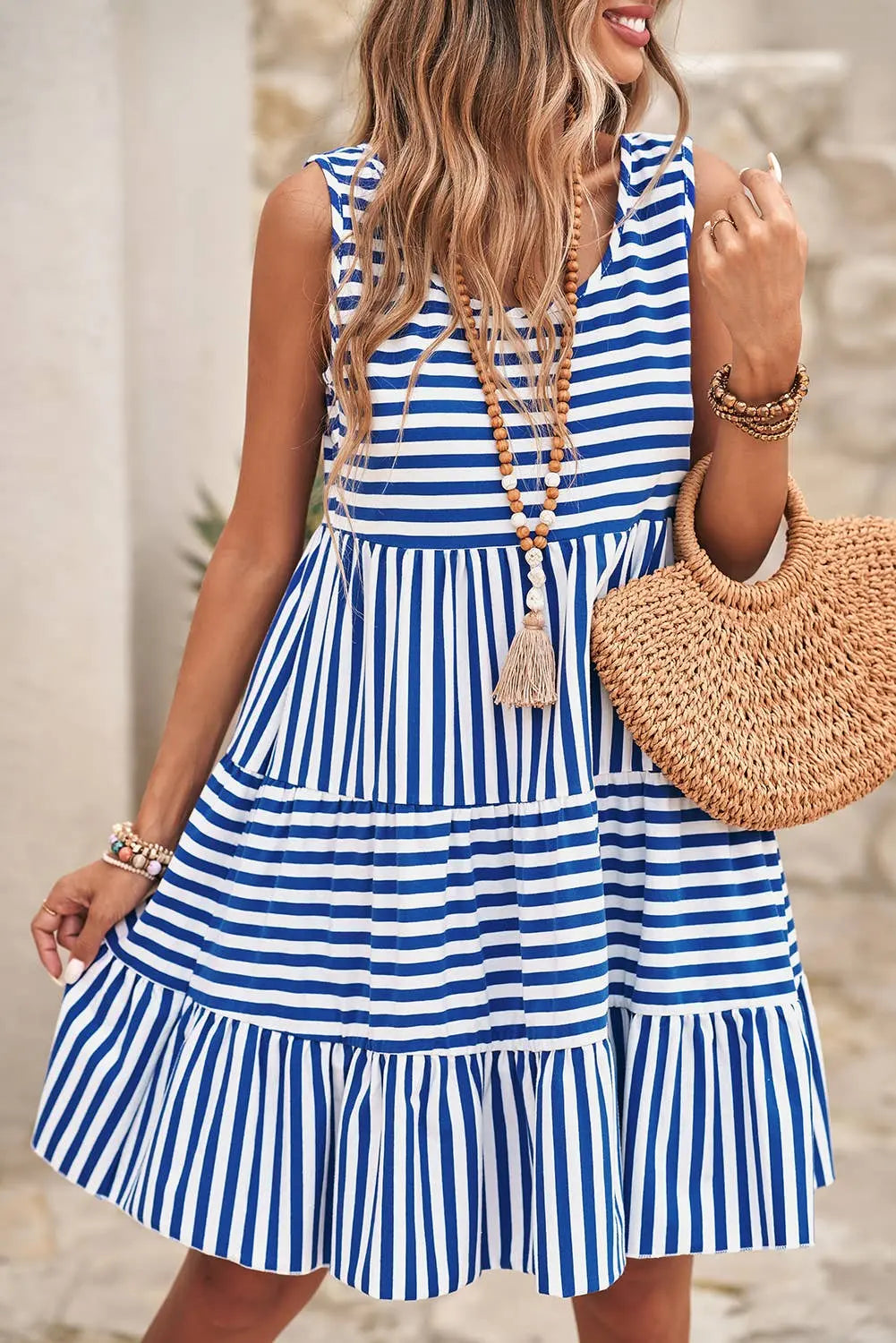 LDC Stripe U Neck Sleeveless Loose Fit Mini Dress Little Daisy Closet