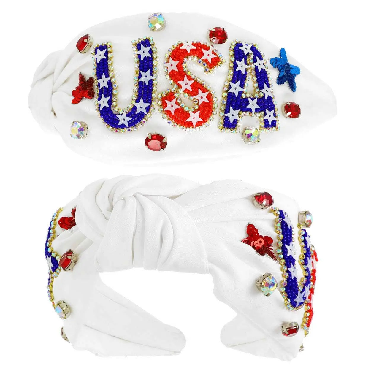 USA Patriotic Lettering Jeweled Beaded Headband SP Sophia Collection