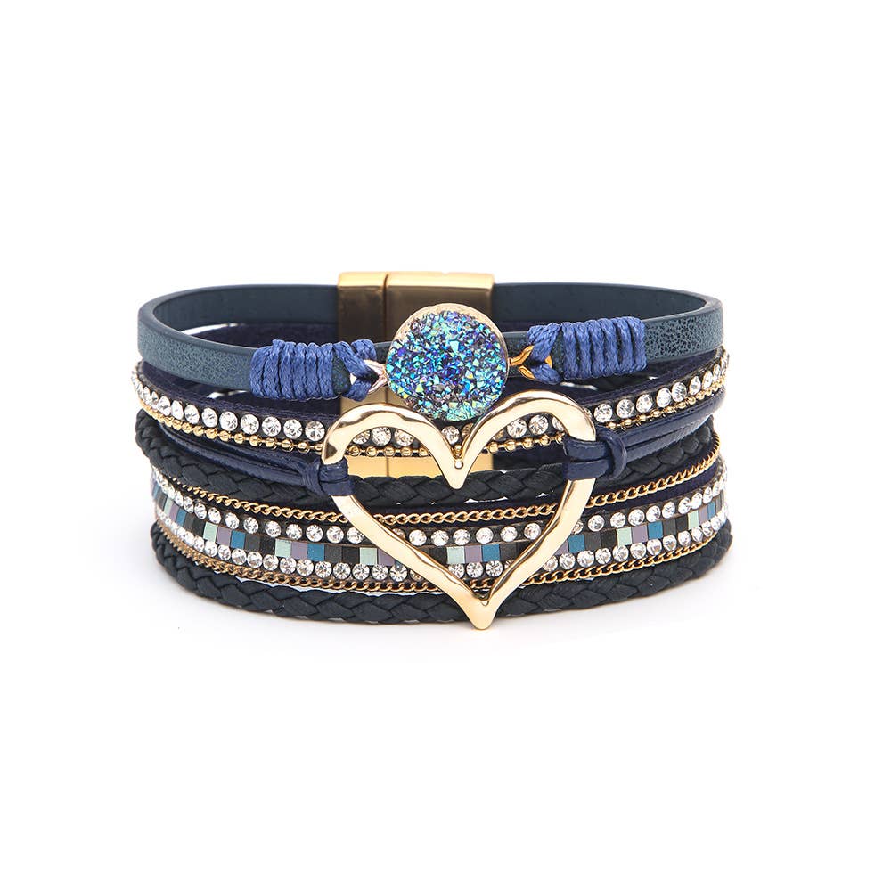 Bohemian Heart Rhinestone Magnetic Buckle Bracelet